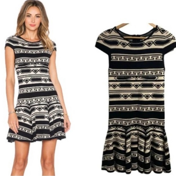 NWT alice + olivia Black & White pattern short sleeve mini dress - Picture 2 of 5